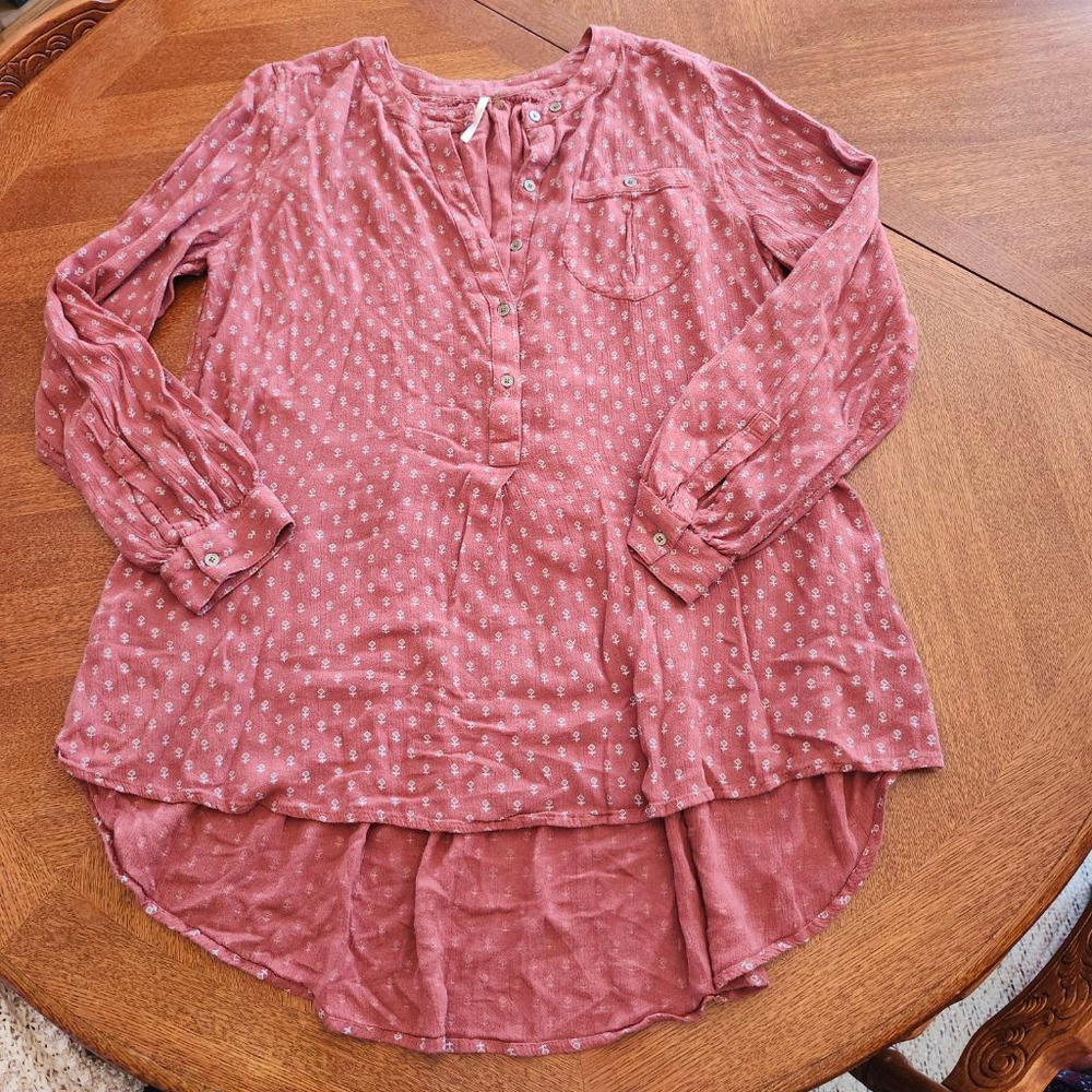 Women's Free People Rust Blue Print Tunic Top M B1